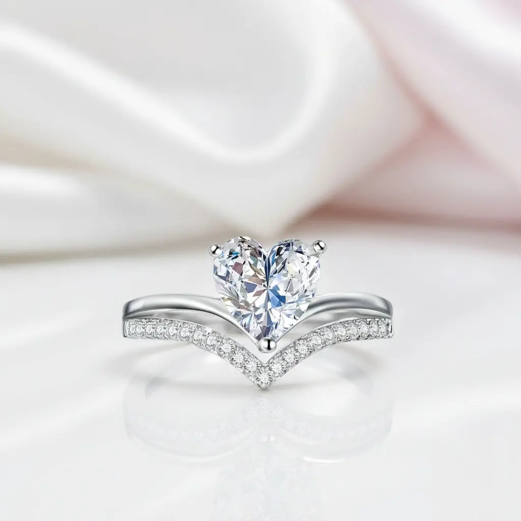 2.0 Ct Heart Cut Diamond Option Double Wave Band Engagement Ring