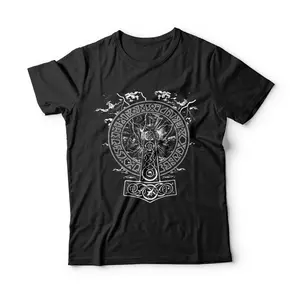 VIKINGS RISE - HAMMER OF THOR - Norse Mythology T-Shirt Gift Breathable Casual Crewneck Graphic Peak Design