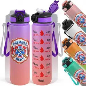 1pc,32oz Water Bottle Fire Medic Department Emblem Hydrant Axe Emblem Medical Symbol and Time Markers Design Durable  Leak-Proof 1000ml Time Marker Water Bottle - Shatter-Resistant for Sports, Fitn