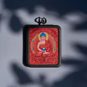 Yellow Jambhala & Amitabha (Red Thangka) | Abundant Merits · Rebirth in Pure Land