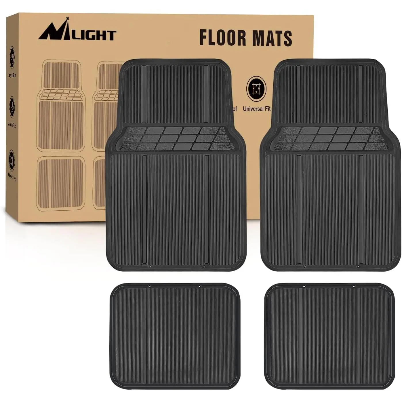 Nilight Heavy Duty PVC Floor Mats - 4-Pack Universal Trim-to-Fit for Trucks, SUVs, Durable Harmless All-Weather Protection Liners, Easy-to-Clean Car Interior Accessories, Car Accessories