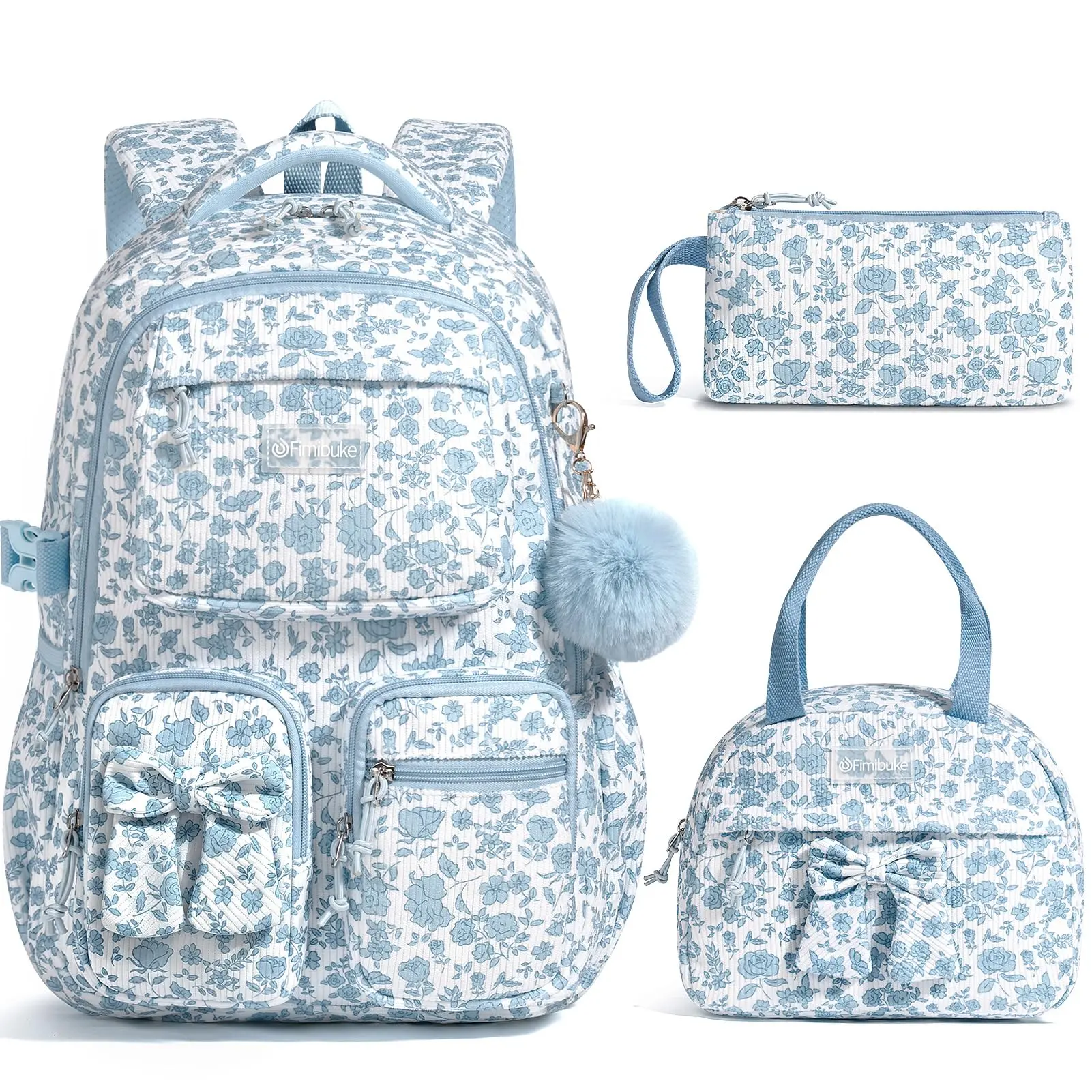 Fimibuke 3PCS Backpack for School,Waterproof Bookbag Set with Lunch Box & Pencil Case,school bag for Elementary Middle School,Back to School Gift,Birthday's Gift