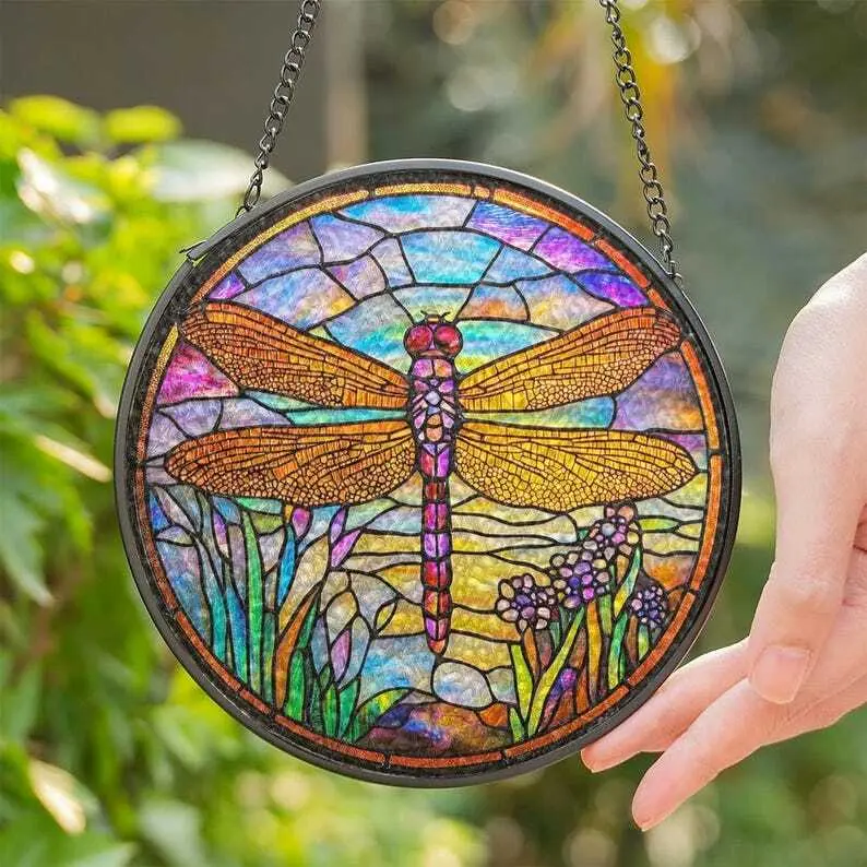 Stained Glass Dragonfly Suncatcher, Suncatcher Dragonfly, Dragonfly Glass Window Hanging, Dragonfly Window Light Catcher Decor TD-0219-BPAA