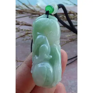 Certified Hand Carved Green Natural Myanmar Burma A Jade jadeite Mouse Rat Ruyi Pendant Necklace