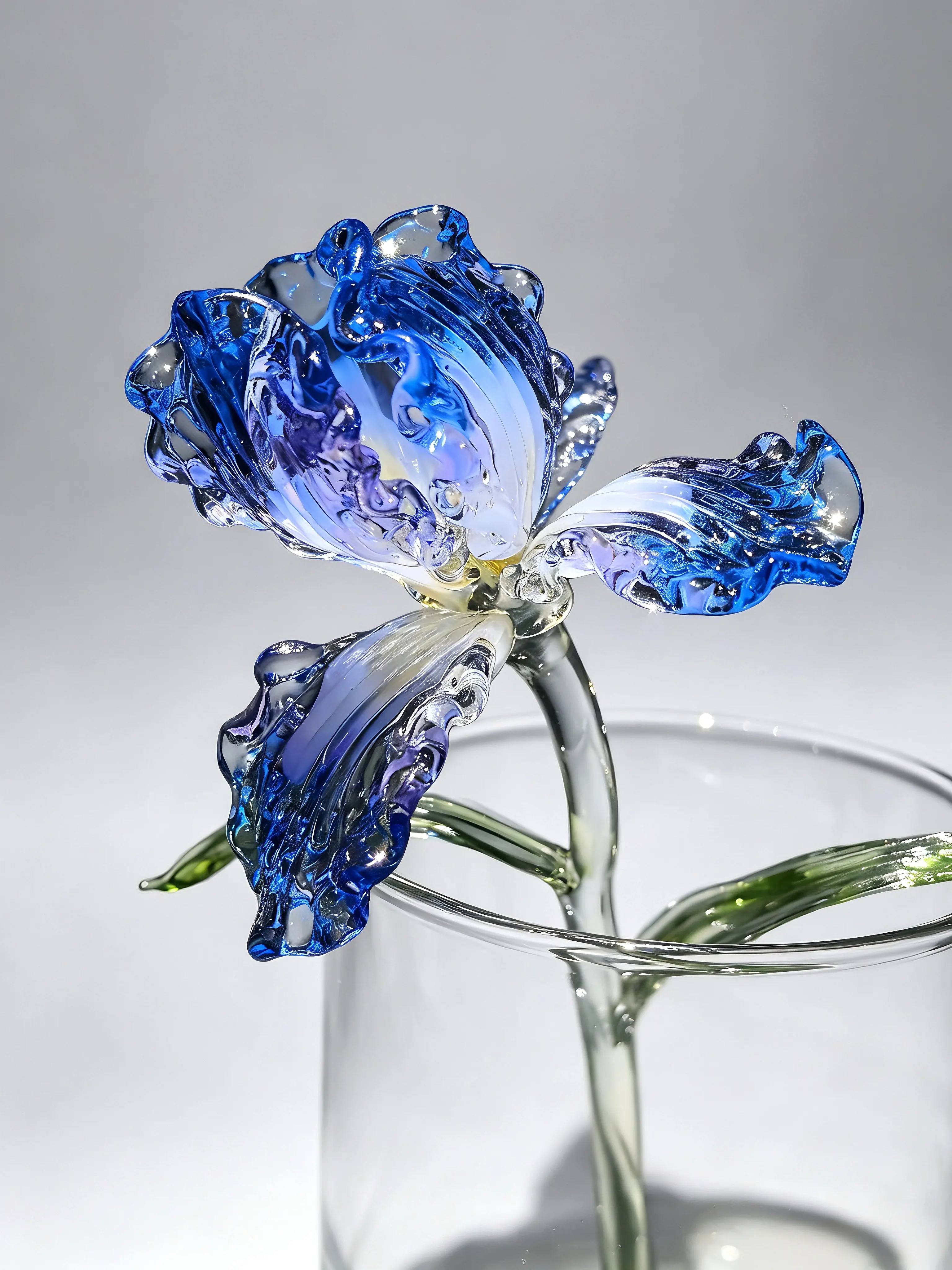 Handmade Glass Iris Flowers - 0-Care Forever Blooming Artificial Bouquet, Ideal for Graduates, Room Decoration, Aesthetic Home Decor Supplies