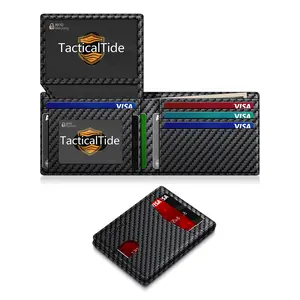 TacticalTide Slim RFID Leather Wallet for Men with 2 ID Windows Carbon Fiber Design Birthday Gifts for Him