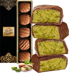 Dubai Chocolate Bar Pistachio Knafeh Mini Bites - Luxury Milk Chocolate, Gift Wrapped Fresh, Premium Pistachio Cream Kataifi Filling 0.85 oz 5 Count Lovetta Chocolate