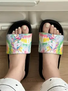 Women's Fashion Slide Sandals, Unicorn Print Comfortable Slippers, Non-Slip & Lightweight, Quick-Drying Material, Suitable for Indoor & Outdoor, Sports & Casual Summer Slides