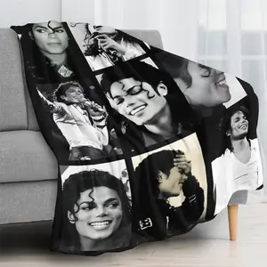 Michael Jackson Collage Portrait Flannel Blanket - Black Backdrop with Iconic B&W Monochrome Photos, Soft Cozy Bedroom Throw, Thoughtful Gift for MJ Fans Suitable as a gift sizes 60*80,30*40(baby ),40*50(kids),50*60