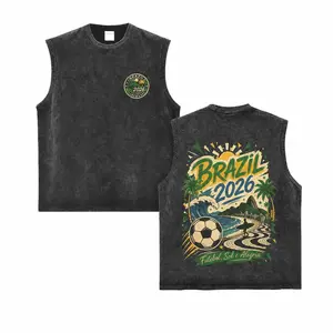 Oversized Vintage Washed Black Sleeveless Tank Top, Brazil 2026 Soccer Rio Beach Surf Graphic Vest, Casual Streetwear for Men Women, Soft Cotton Blend, Limited Stock! t shirt good graphic tee