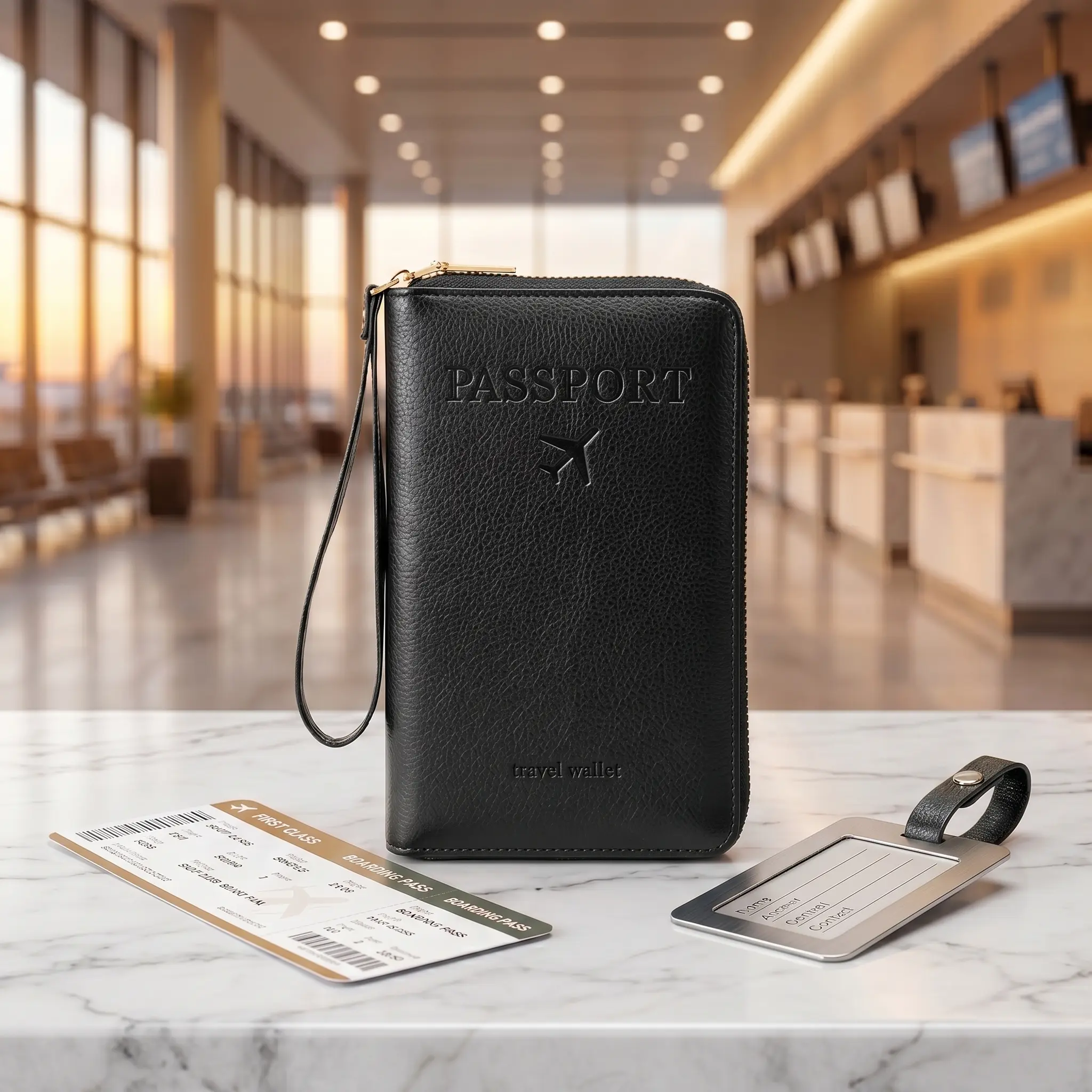 RFID Protected Passport Travel Wallet, Multi-Pocket Zippered Passport Organizer with Card Slots & Pen Holder, Anti-Skimming Travel Document Holder for Frequent Travelers, Family Vacation Essentials-YY0