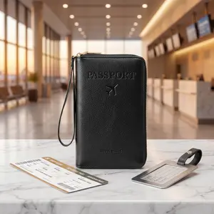 RFID Protected Passport Travel Wallet, Multi-Pocket Zippered Passport Organizer with Card Slots & Pen Holder, Anti-Skimming Travel Document Holder for Frequent Travelers, Family Vacation Essentials-YY0