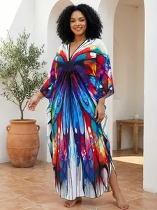 EDOLYNSA plus size Kaftan Dresses for Women printing Moo Moo Dress muumuu caftan beach dress lightweight swimsuit cover-up relaxed flowy outfit vacation Bohemian robe Q1588