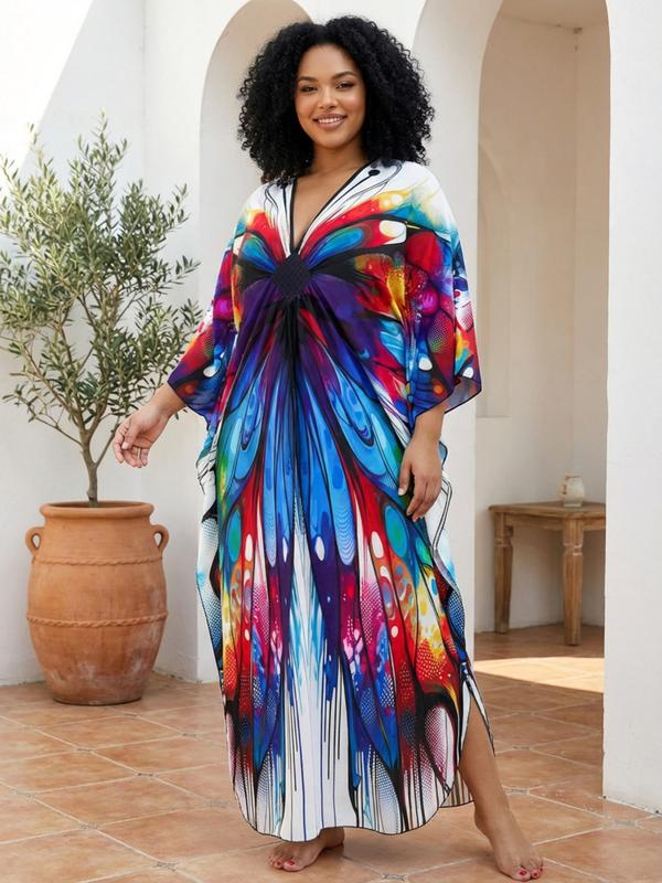 EDOLYNSA plus size Kaftan Dresses for Women printing Moo Moo Dress muumuu caftan beach dress lightweight swimsuit cover-up relaxed flowy outfit vacation Bohemian robe Q1588