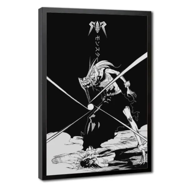 Bleach Anime Wall Art, Ichigo Hollow Transformation Manga Poster, Black and White Japanese Comic Canvas Print, Dramatic Battle Scene Decor for Bedroom, Gaming Room, Office, Anime Fans Gift