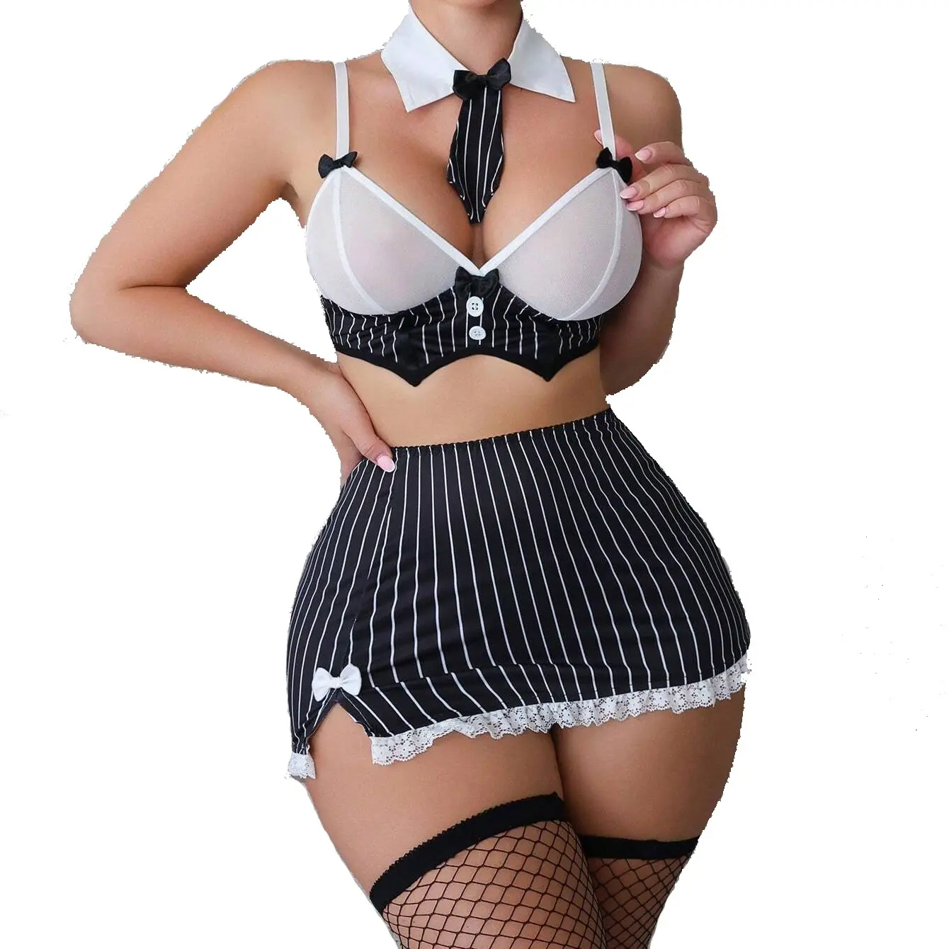 Sexy Secretary Lingerie Set | Black White Striped Uniform Outfit - TikTok  Shop