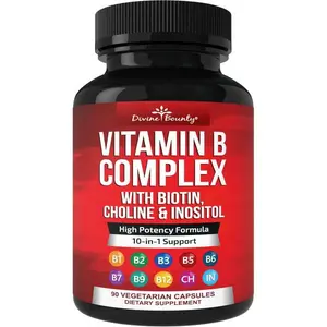 Super B Complex Vitamins with All B Vitamins B1 B2 B3 B5 B6 B7 B9 and B12 plus Folic Acid Supports Healthy Energy Metabolism Nervous System and Wellness Daily Vitamin B Supplement 90 Vegetarian Capsules