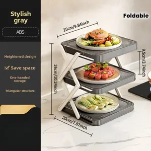 Foldable multi-layer kitchen prep rack, countertop ingredient tray, multifunctional storage tool, hot pot ingredient rack B43