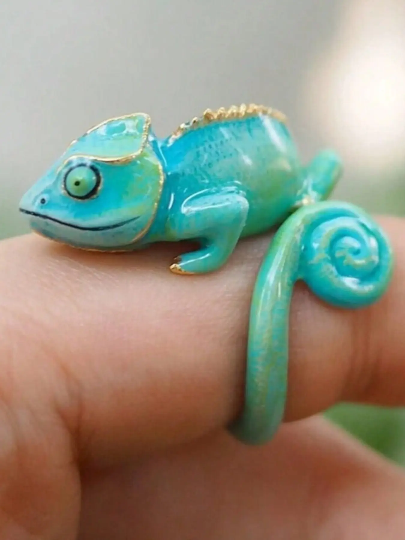 Unique Blue Chameleon Ring, Unisex Boho Style, Adjustable Animal Fashion Ring, Party Jewelry, Creative Birthday Gift, All Seasons