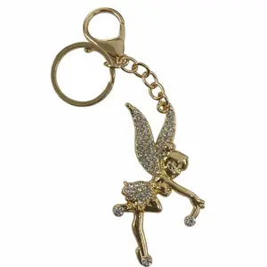 Rhinestone Metal Gold Tone Fairy Keychain Handbag Charm with Sparkling Rhinestone Embellishment and Durable Metal Construction for Everyday Use