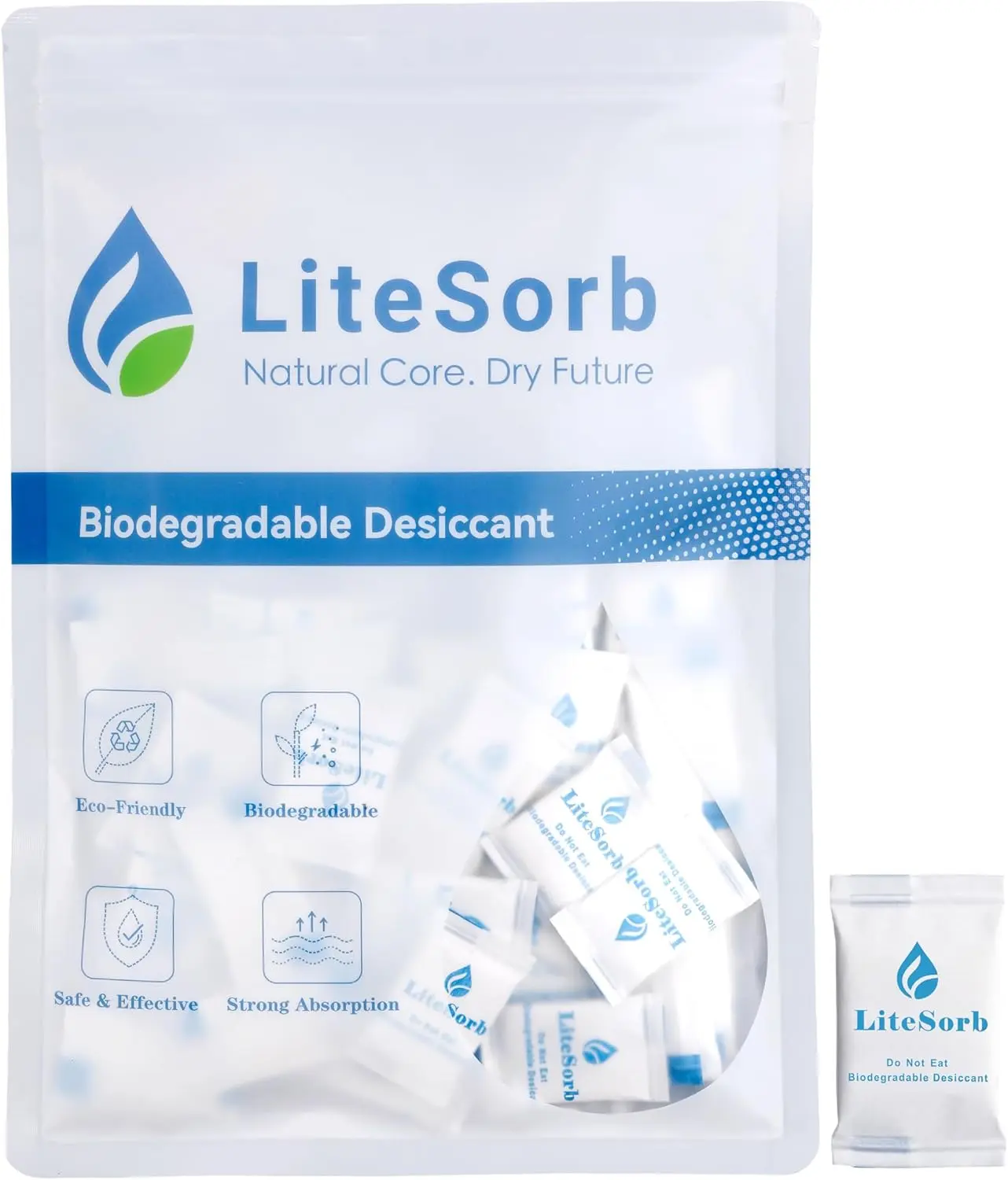 LiteSorb Natural Moisture Absorbers Premium Desiccants Safe for Food Luxury Collectibles Handbags Shoes Camera Guitar Eco-Friendly Biodegradable