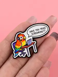 Funny Parrot Quote Enamel Brooch, Cartoon Animal Design Zinc Alloy Badge, Personalized Clothing Accessory, Cute Style, All Seasons, Clip, Durable Metal Pins