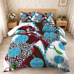 2/3pcs European‑Style Vintage Luxury Comforter Set, Trendy Leopard‑Print Chain‑Patterned Quilt—Breathable and Gentle on the Skin. Perfect for Luxury Bedrooms, Guesthouses, and Apartments, Creating a Sophisticated and Elegant Sleeping Space