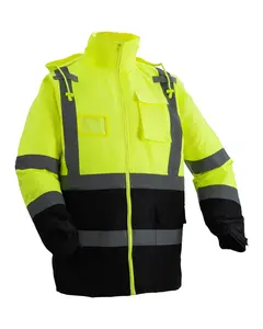 VEVOR High Visibility Reflective Safety Jacket Waterproof Hoodie Yellow with Black L