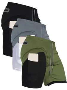 Men's 3pcs 2 in 1 Drawstring Waist Track Shorts, Regular Fit Casual Pocket Elastic Waist Shorts for Gym Workout Running, Breathable Men's Bottoms for Stiktok shop store men's clothing clothes men'summer