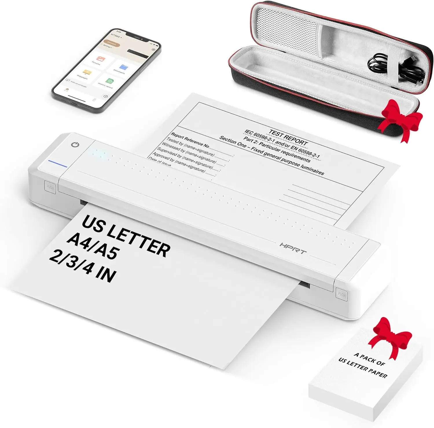 HPRT MT866 Portable Thermal Wireless Printer, Cartridge-Free Bluetooth Printer, Compatible with A4 Thermal Paper and Tattoo Paper Printing, Compatible with iOS Android MacBook Windows Laptops portable printing instant wireless thermalprinter