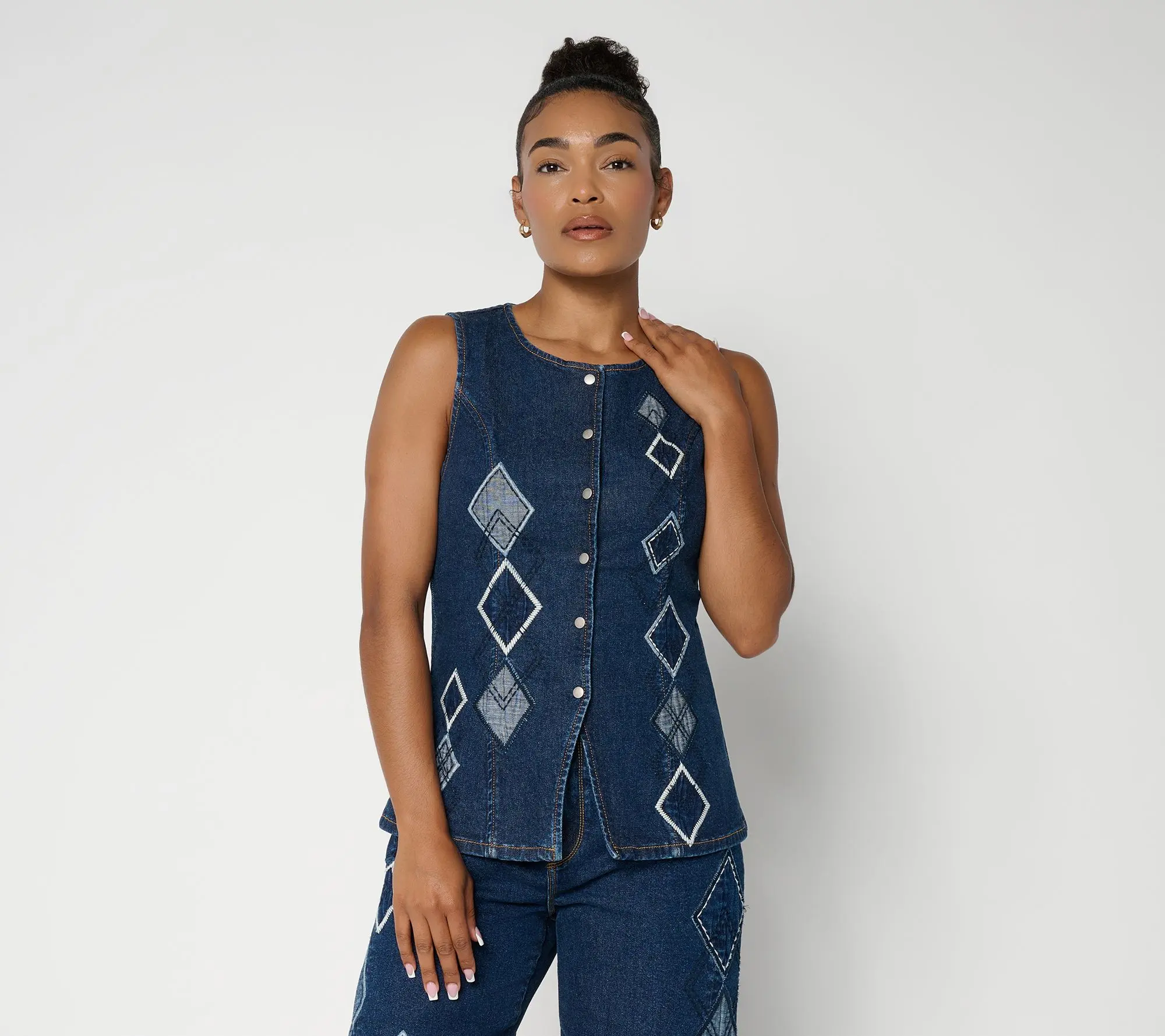 Driftwood Deanna Embroidered Denim Vest - Argyle Driftwood Deanna Embroidered Denim Vest - Argyle