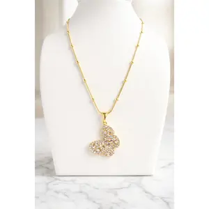 🦋 14K Gold Plated Cz Butterfly with 18” Snake Chain w/ Balls