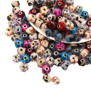 Cheetah Print Fuzzy Pom Pom Beads 15mm | Large Hole Plush Beads | DIY Phone Charm Bracelet Beads | Beaded Pen Supplies