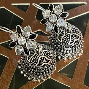 Greman silver jhumka Black+White