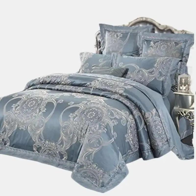 King, Queen Silk Satin Jacquard Duvet Cover Bedding Set Soft Cozy for Kids Oversized Large Embroidery Bed Set Made in China