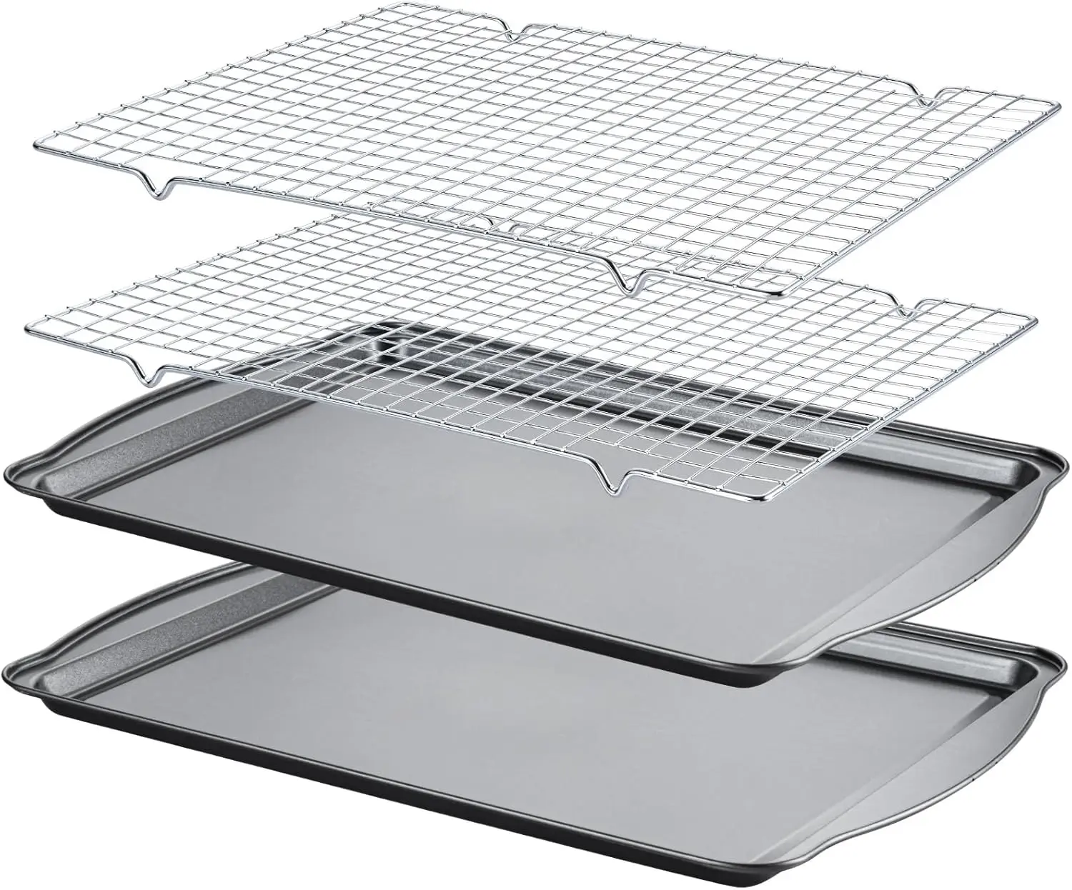 Baking Sheet with Cooling Racks - 17'' x 11" x 0.5" Carbon Steel Cookie Sheets for Baking [2 Sheets + 2 Racks], Nonstick Baking Pans, Perfect for Baking, Roasting, and More