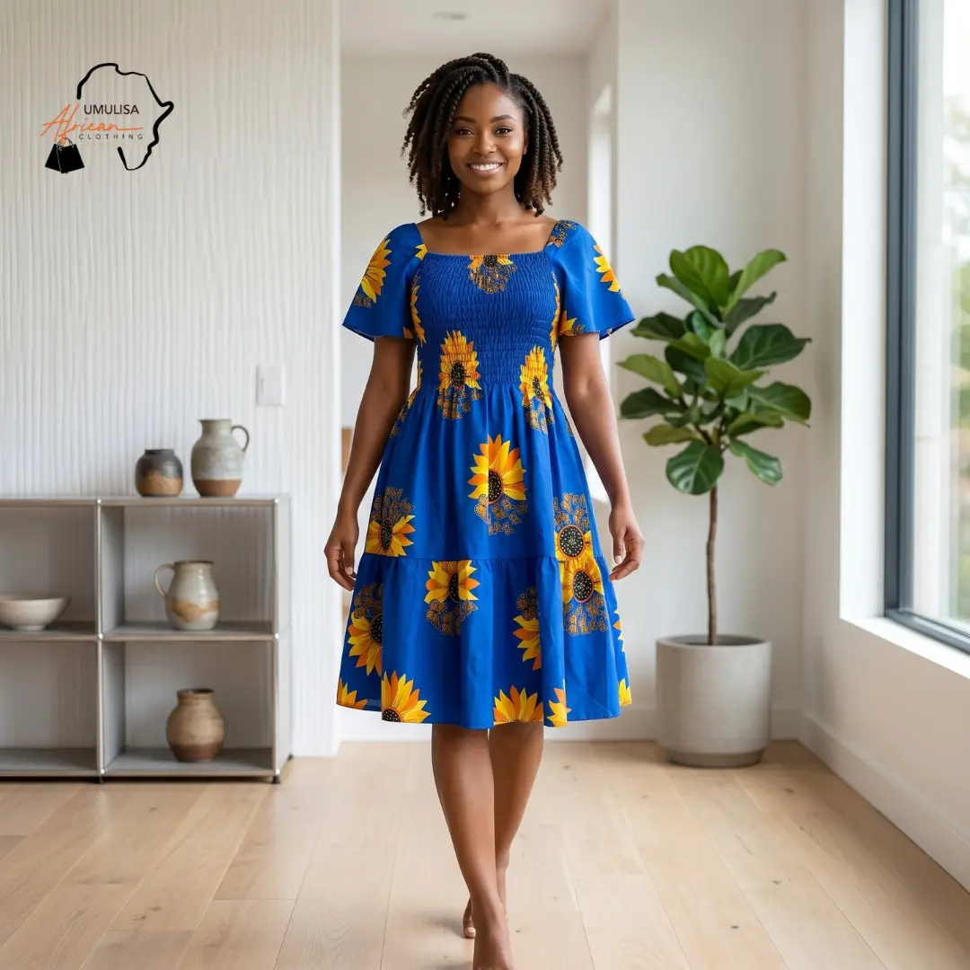 floral dressed up royal blue floral print midi dress Black & Iridescent Flapper Dress with Fringe Hem and Pearls main image 1