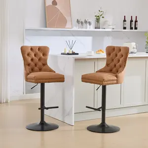 Bar Stools Set of 2, Swivel Counter Stools Tufted Counter Height Bar Stools with Nailheads Adjustable Seat Bar Stools PU Leather Upholstered Bar Chairs for Kitchen Island, Orange