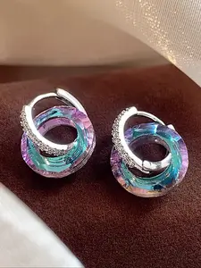 Women's Geometric Colorful Earrings, Copper Micro-Pave Artificial Zircon Jewelry, Elegant Design for Party & Holiday Wear