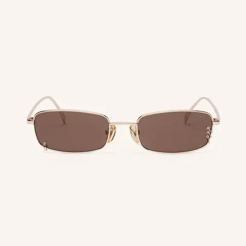 DEZI Hooked Rectangle Sunglasses with Metal Wire Frame with Jewelry-Inspired Asymmetrical Rings
