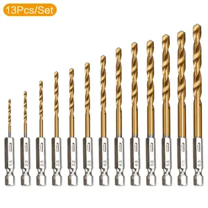 Titanium Coated Twist Drill Bit Set, Hex Shank High Speed Steel Drill Bits 1.5mm-6.5mm Spiral Saw Drill Bit, Quick Change Woodworking Drilling Tool, Gift