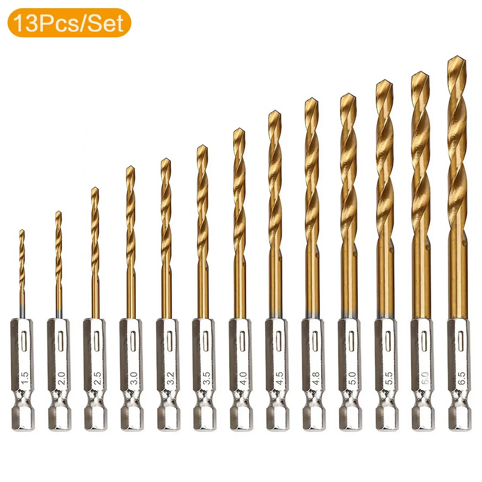 Titanium Coated Twist Drill Bit Set, Hex Shank High Speed Steel Drill Bits 1.5mm-6.5mm Spiral Saw Drill Bit, Quick Change Woodworking Drilling Tool, G