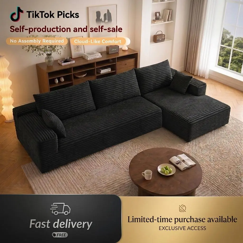 Boneless Modular Sectional Couch - 95" Width Frameless Arms Modern Cloud-Shaped Indoor Living Room Furniture, 95x35.8x28in Apartment Couch,dorm essentials,home decor