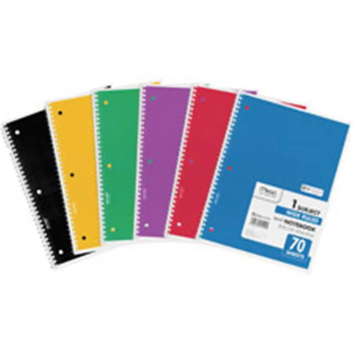 Mead MEA05510BD Spiral Bound 1-Subject Notebooks, Double-Sided Perforated White Pages, Assorted Colors for In-Class Note-Taking, One-Subject Format