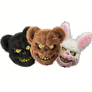 animal head mask Horror and Bloody Plush Animal Headset Mask, 3 Unique Evil Bear Rabbit Shapes, Suitable for Horror Enthusiasts Role Playing, Halloween Party Photo Accessories  Scary Rabbit Mask