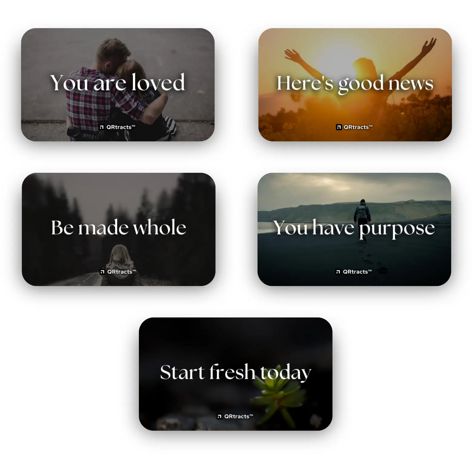 (Tract Variety Pack) QR Code Gospel Tracts – [10 Each - Pack of 50]  Digital Gospel Cards for Christian Evangelism and Spreading the Gospel of the Lord God Jesus Christ – Evangelism Tool for Believers, Outreach, Ministry, Church