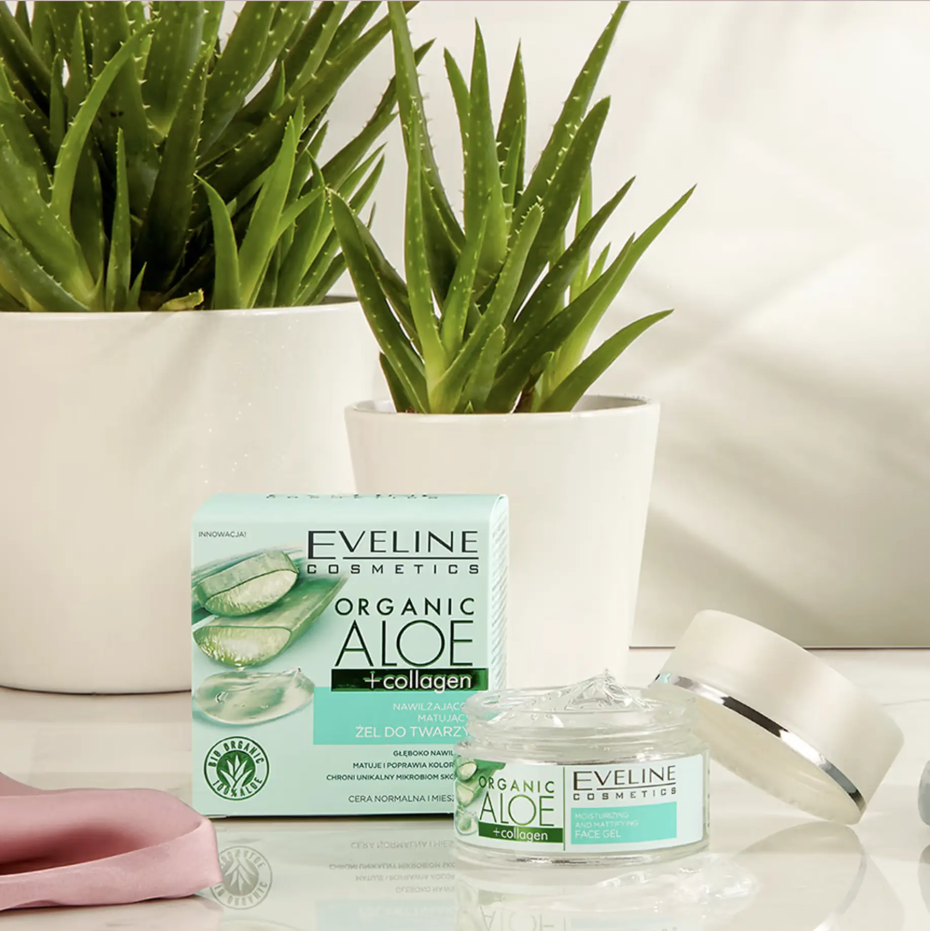 Eveline Cosmetics Organic Aloe & Collagen Moisturizing Face Gel - Hydrating, Matting, Vegan Skin Repair Skincare Moisturizer