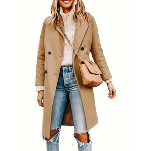 Women's Winter 10% Wool Coat Casual Double-breasted Blended Mid-length Woolen Coat