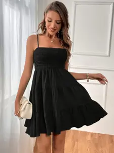 Women's Solid Color Layered Hem Strap Dress, Casual Summer Fashion, Perfect for Daily Wear, Stylish, Elegance and Comfortable, Womenswear