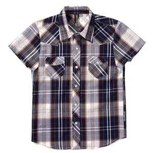 Knuckleheads Navy and Tan Black Plaid Rockabilly Shirt